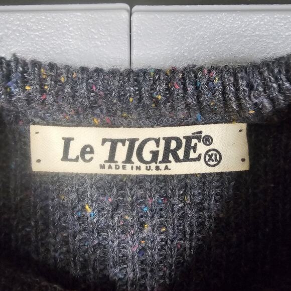 Vintage Le Tigre Donegal Sweater Mens XL Gray 80s Orlon Wool Rainbow Nep Preppy - Picture 4 of 9